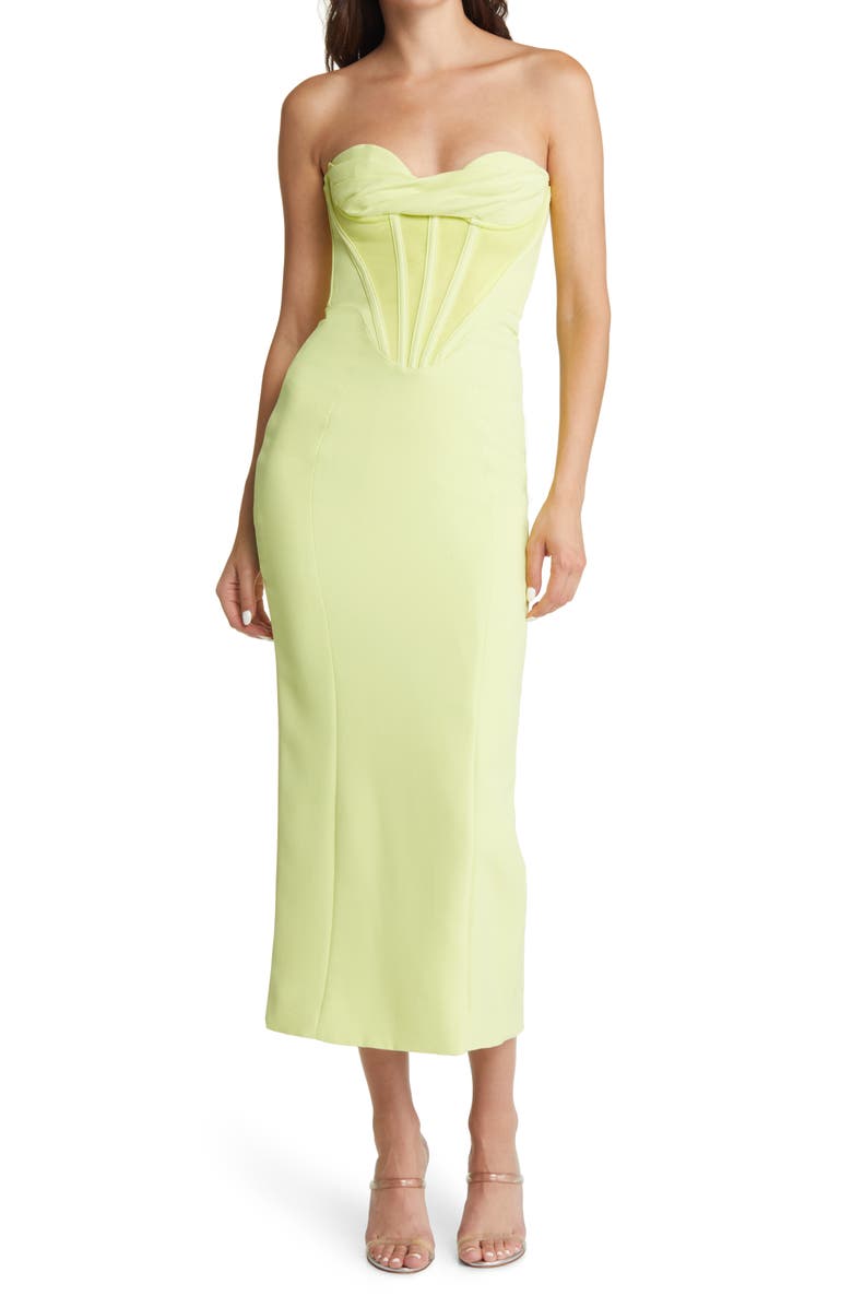 HOUSE OF CB Strapless Corset Midi Dress, Main, color, 