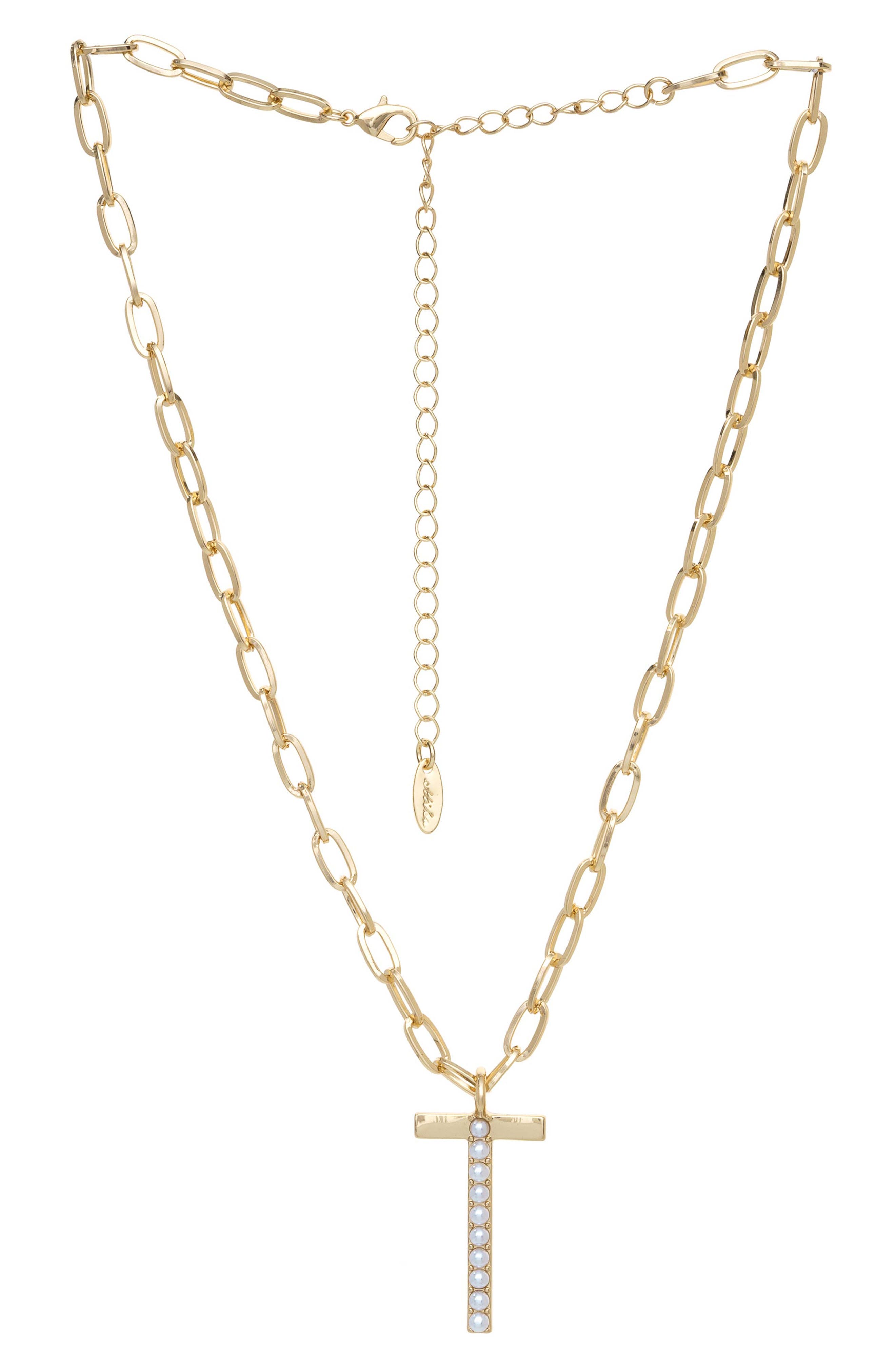 Imitation Pearl Initial Pendant Necklace