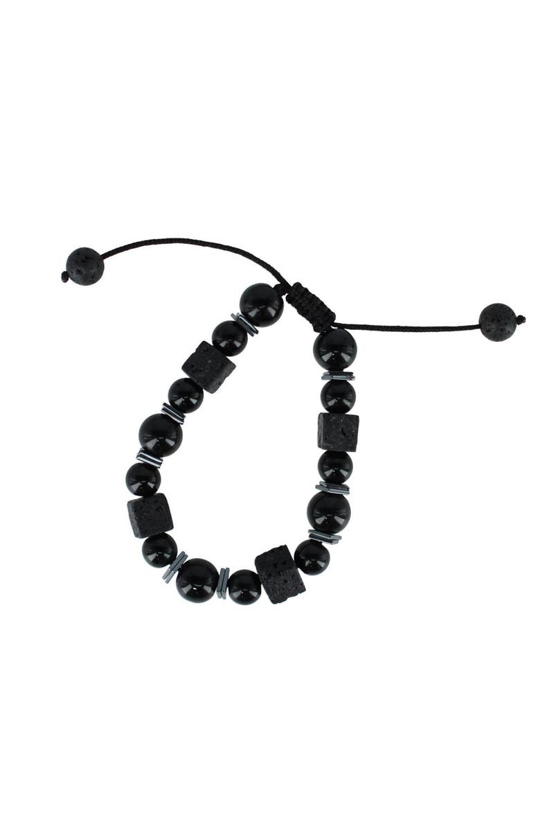 Trafalgar Flint Beaded Stone and Metallic Adjustable Bracelet, Alternate, color, Black