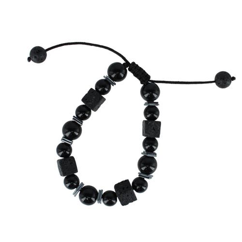 Trafalgar Flint Beaded Stone And Metallic Adjustable Bracelet In Black