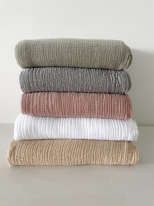 Anaya Crinkled Turkish Cotton Oversized Cuddle Blanket In Bright White