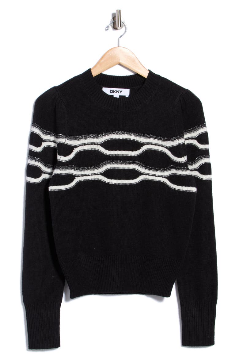 Horizontal Line Crewneck Sweater, Main, color, BLK/ IVY