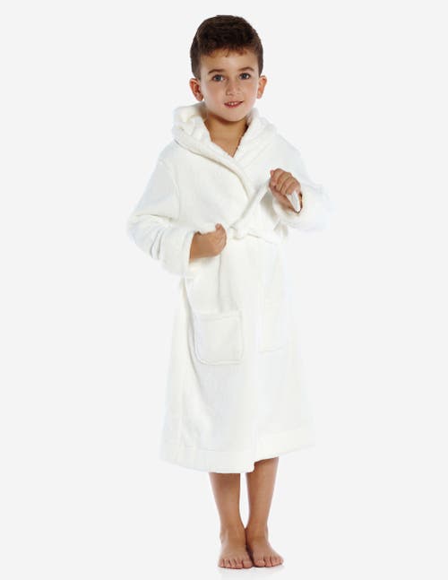 Leveret Kids Fleece Hooded Robe, Solid Colors In White