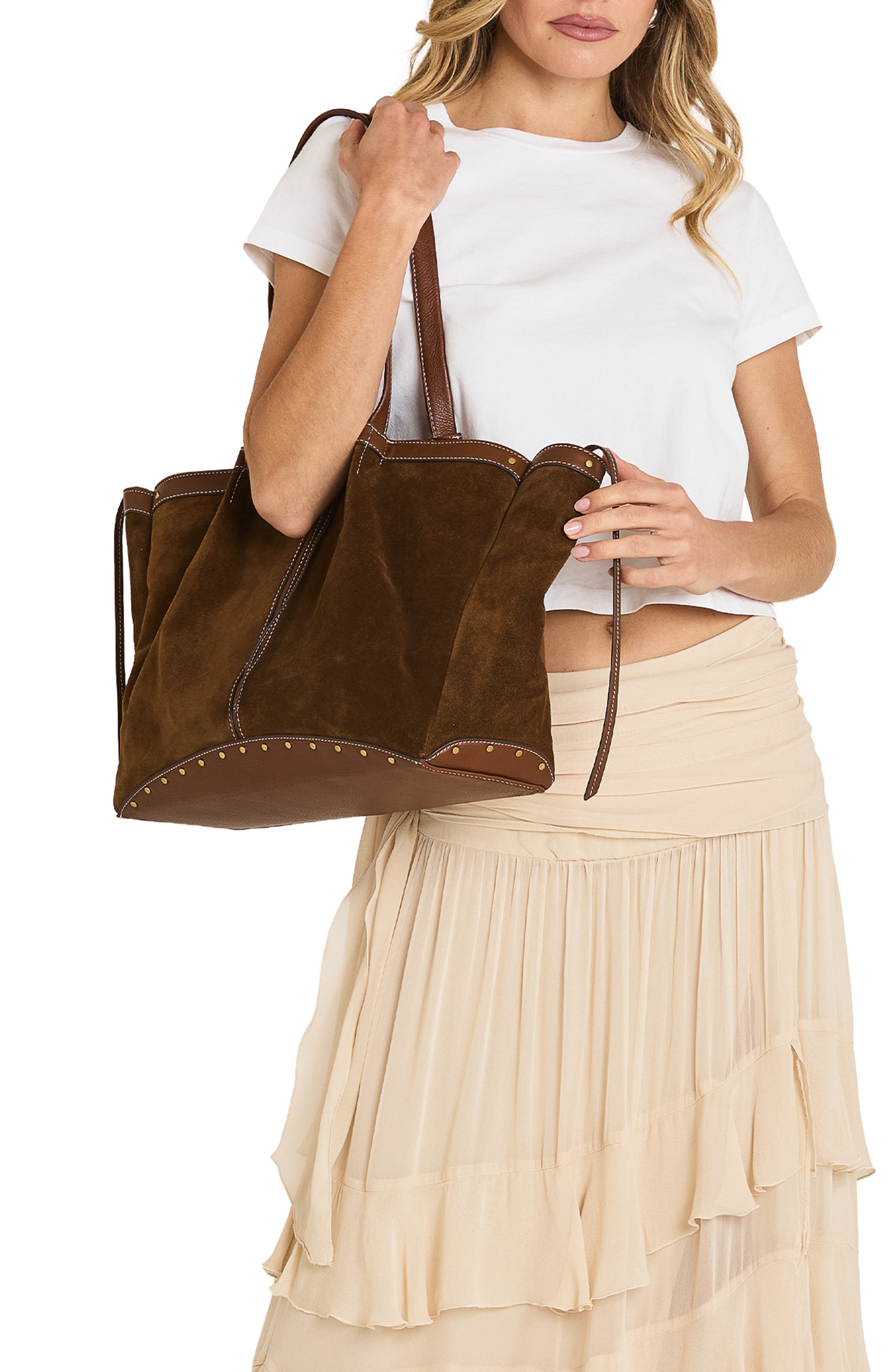 Meryl Suede Leather Carryall Tote, Alternate, color, CINNAMON SUEDE/ ANTIQUE GOLD