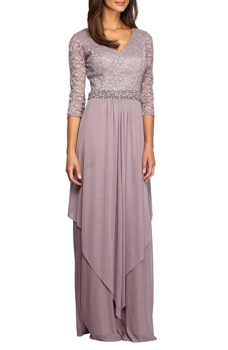 Alex Evenings Embellished Lace & Chiffon Gown, Main, color, 