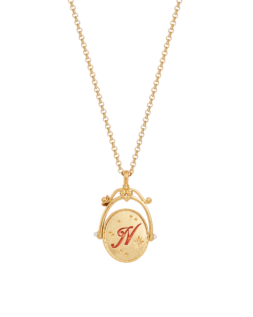 Fable England N Initial Nasturtium Gold Spinner Chain Necklace