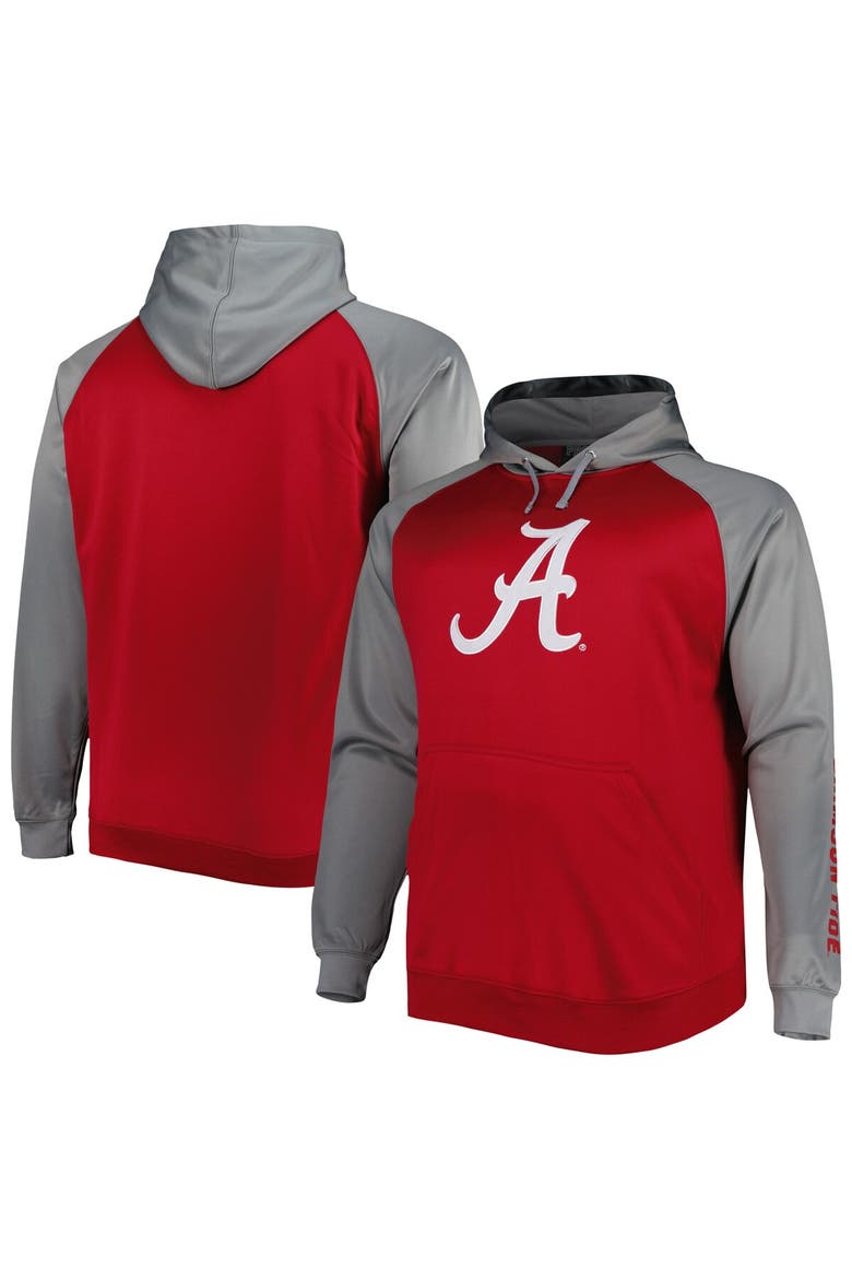 Men's Crimson Alabama Crimson Tide Big & Tall Raglan Fleece Pullover Hoodie, Main, color, Crimson
