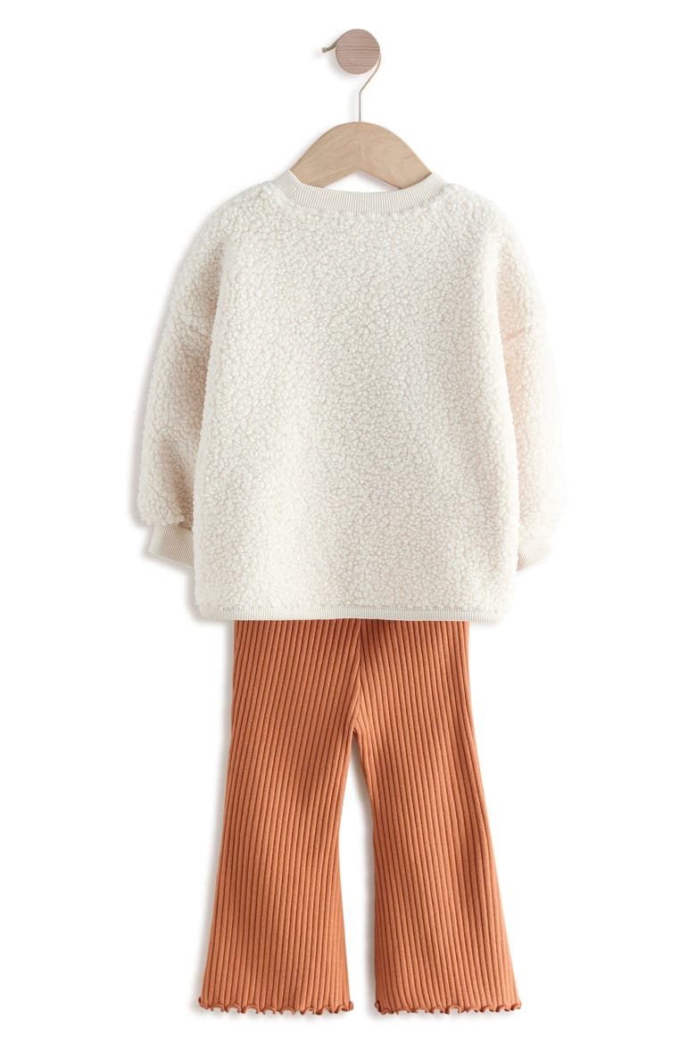 Kids' Fuzzy Fleece Sweatshirt & Rib Flare Leg Pants Set, Alternate, color, CREAM