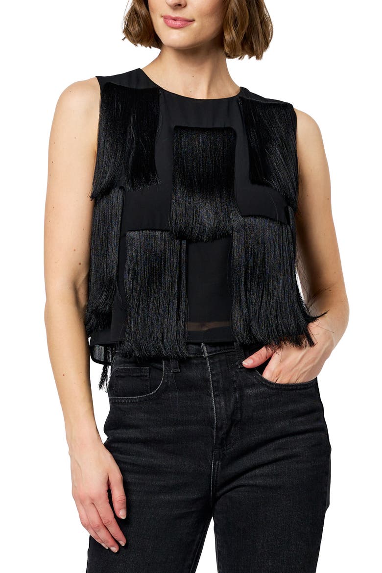 Zinnia Fringe Sleeveless Top, Alternate, color, BLACK