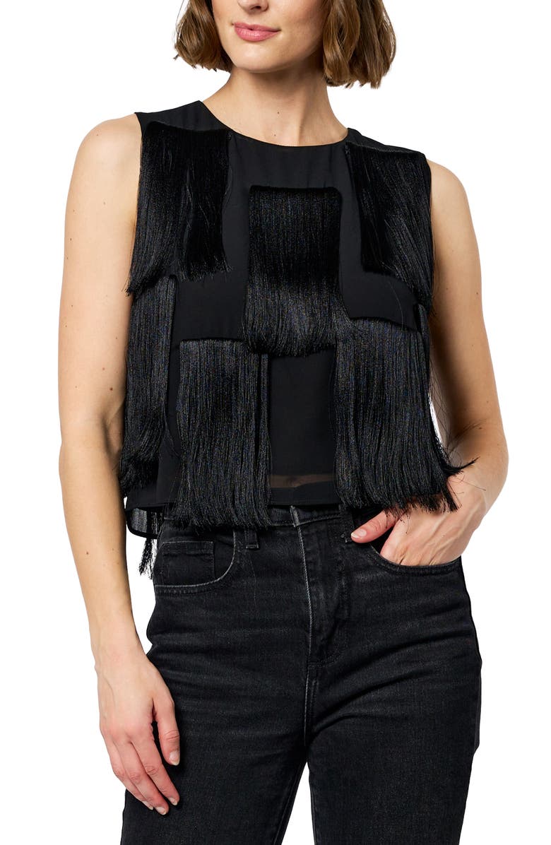 CIEBON Zinnia Fringe Sleeveless Top, Alternate, color, Black