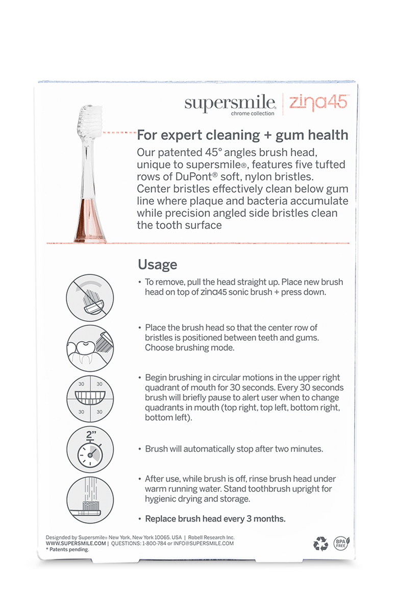 Supersmile Zina45 sonic pulse toothbrush replacement heads, Alternate, color, Chrome Rose