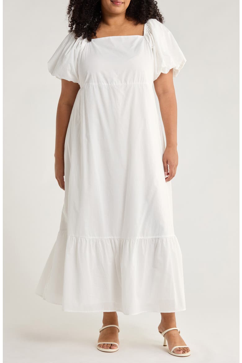 Xena Puff Sleeve Cotton Maxi Dress, Main, color, WHITE