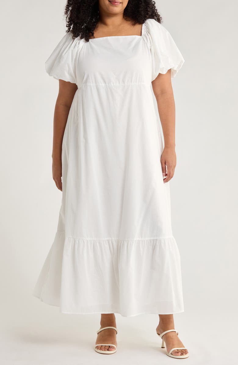 SUGARLIPS Xena Puff Sleeve Cotton Maxi Dress, Main, color, White