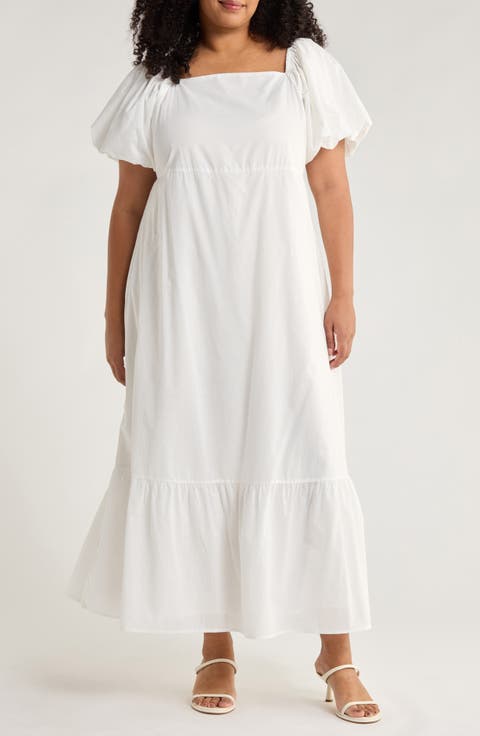 Xena Puff Sleeve Cotton Maxi Dress (Plus)