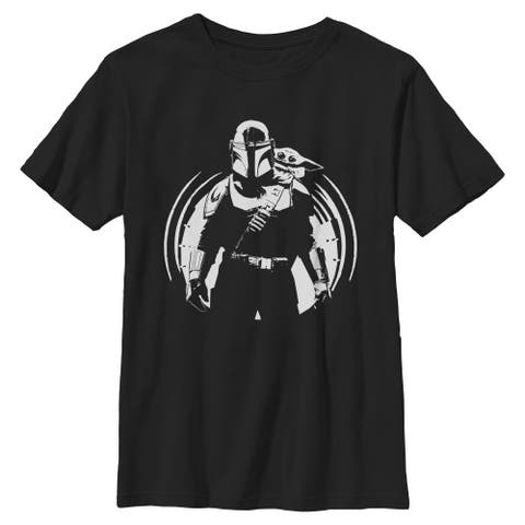 Boy's Star Wars The Mandalorian and Grogu Black and White Sketch  Graphic T-Shirt