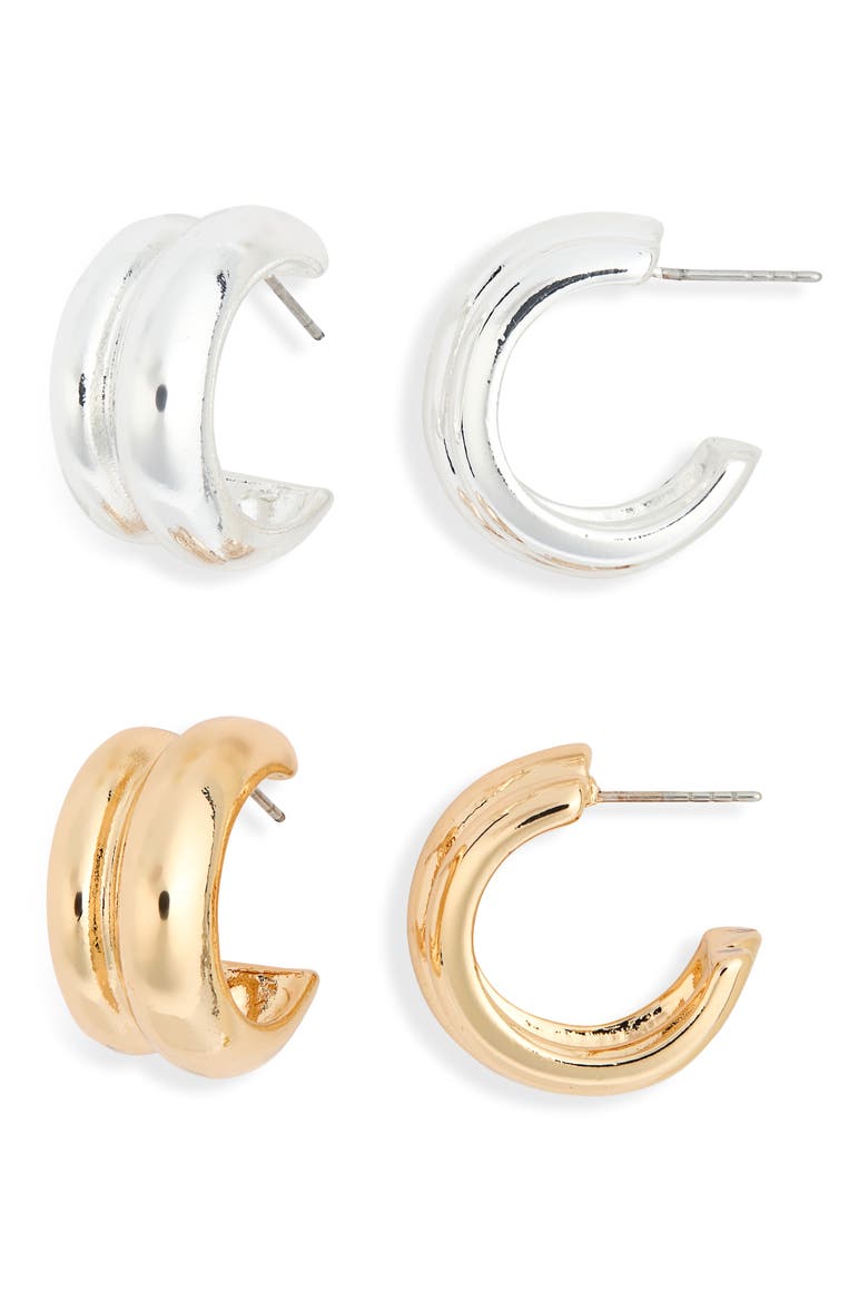 2-Pack Assorted Ridged Hoop Earrings, Main, color, GOLD- SILVER