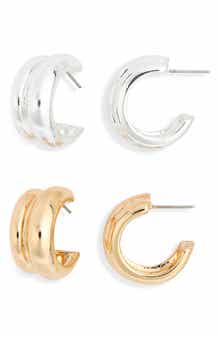 Leith 2-Pack Assorted Ridged Hoop Earrings