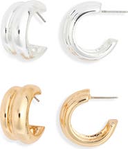 Leith 2-Pack Assorted Ridged Hoop Earrings