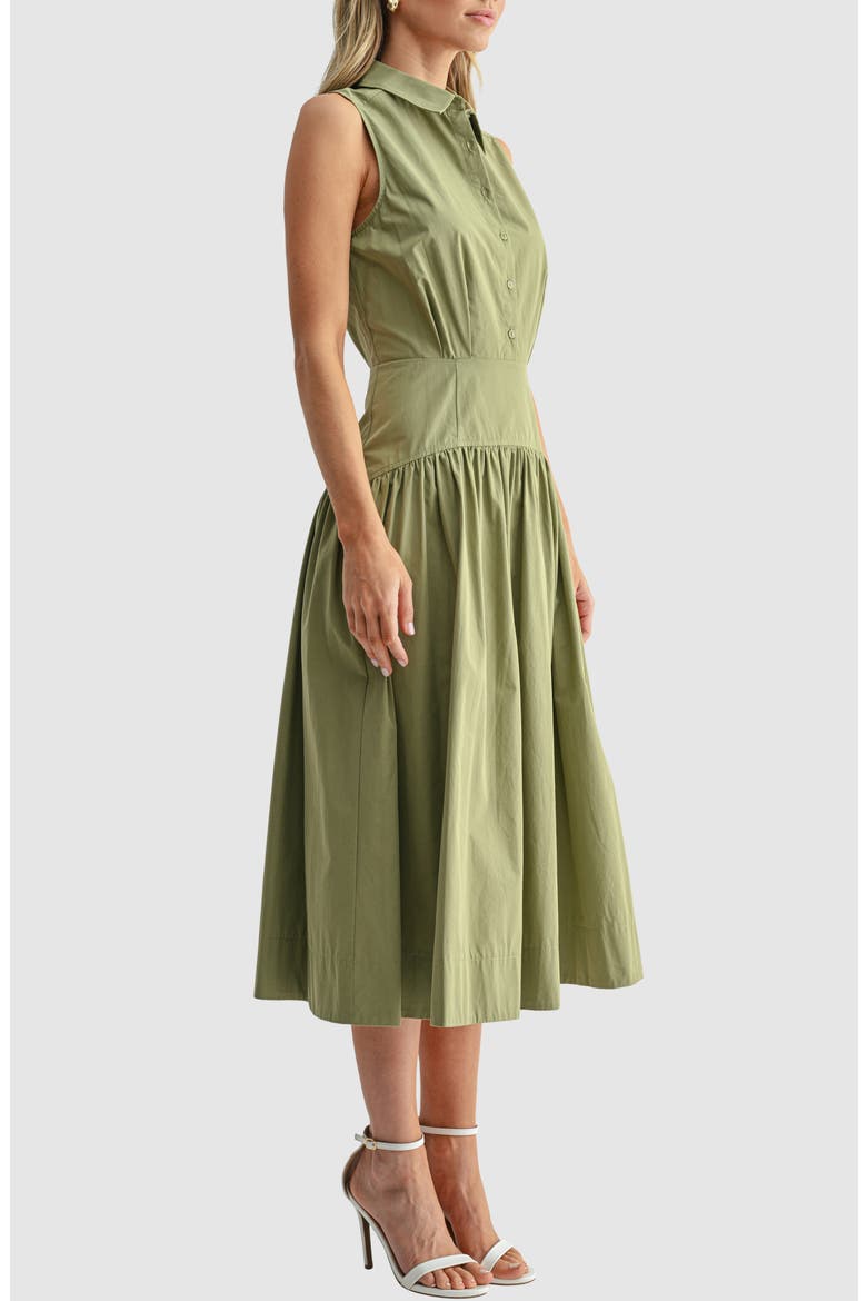 Sleeveless Drop Waist Midi Shirtdress, Alternate, color, LIGHT OLIVE