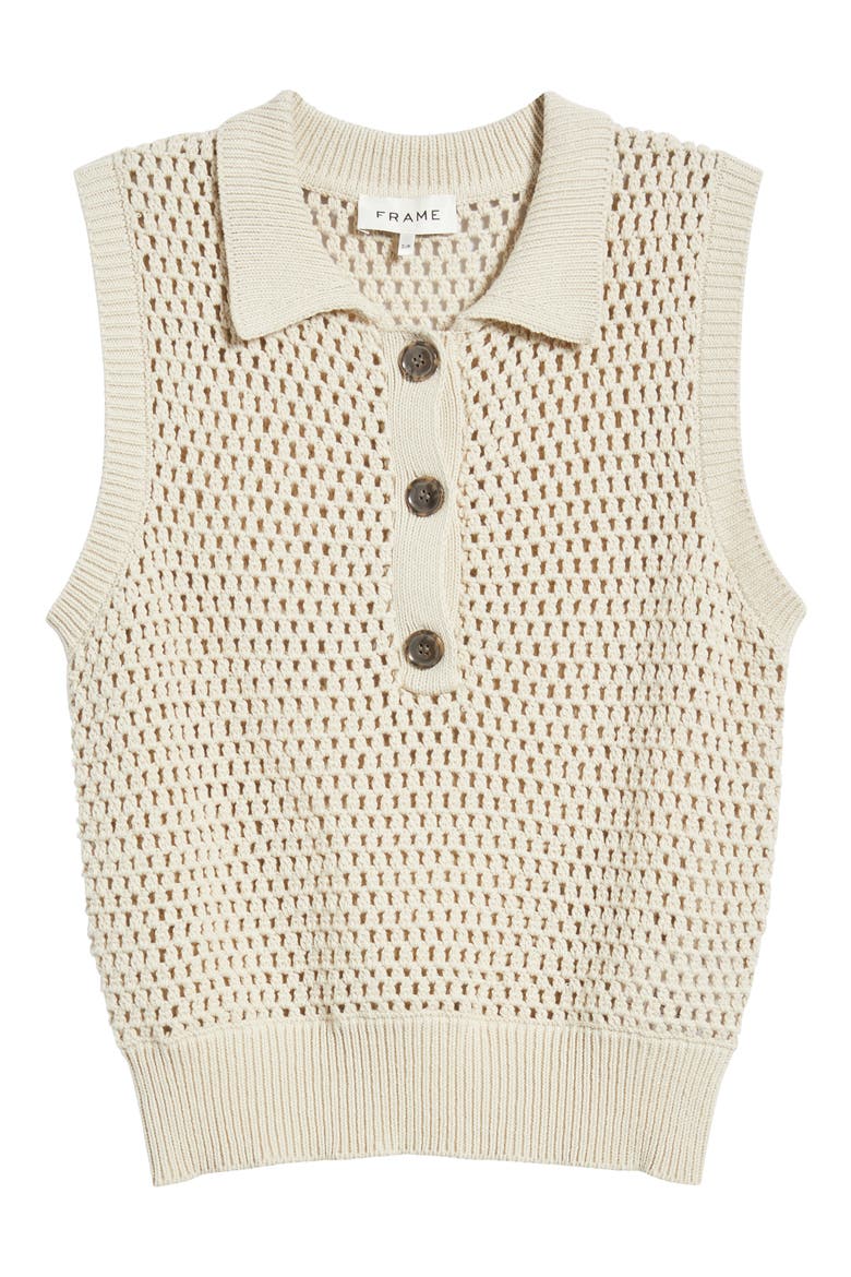 Openwork Sleeveless Polo Sweater, Alternate, color, TAUPE