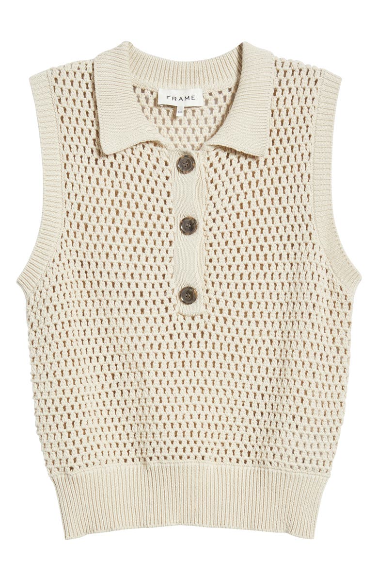 FRAME Openwork Sleeveless Polo Sweater, Alternate, color, Taupe