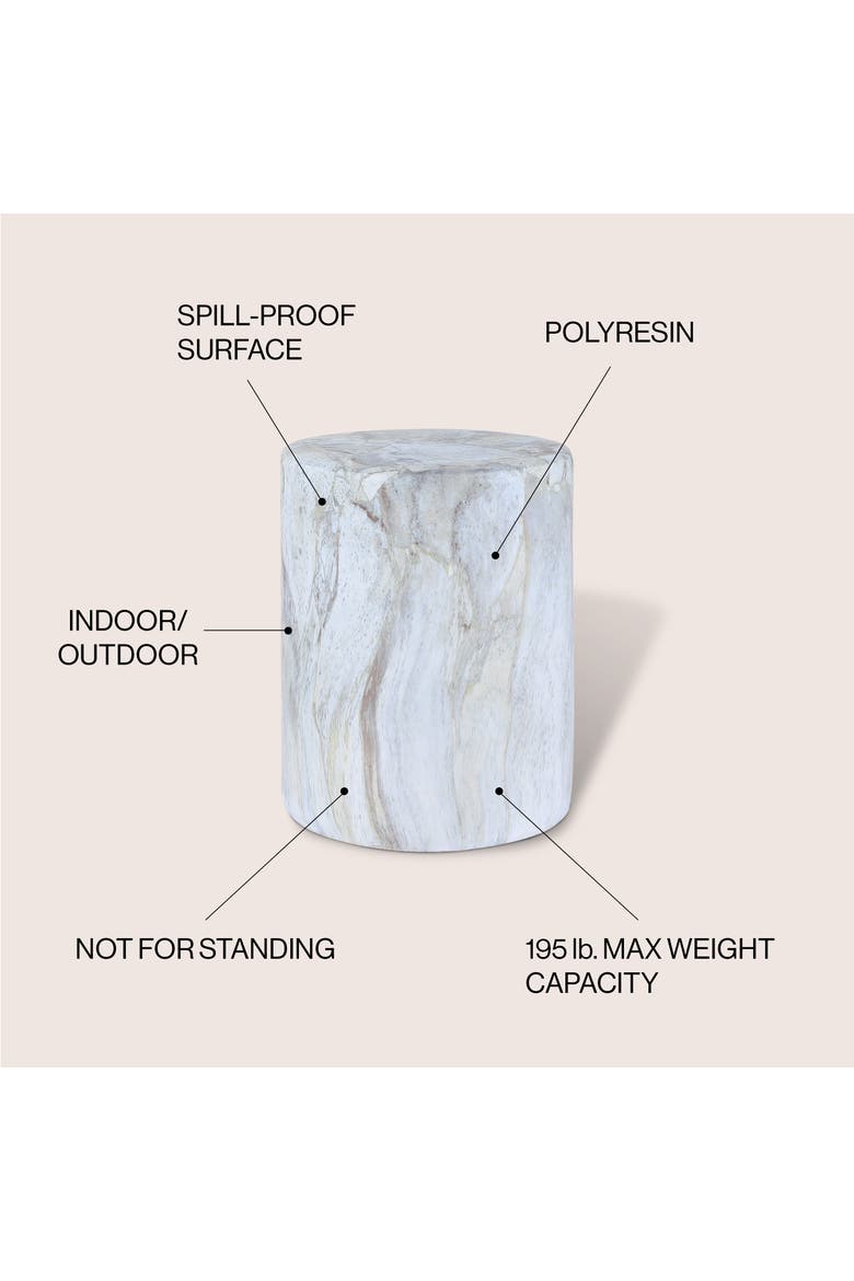 Troy Modern Faux Marble Cylinder Accent Table, Round Pedestal End Table & Decorative Indoor Stool for Living Room, Alternate, color, Gray/Gold