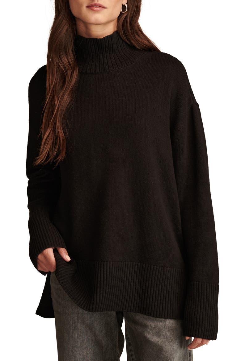 Cotton Blend Turtleneck Sweater, Main, color, DARK BLACK