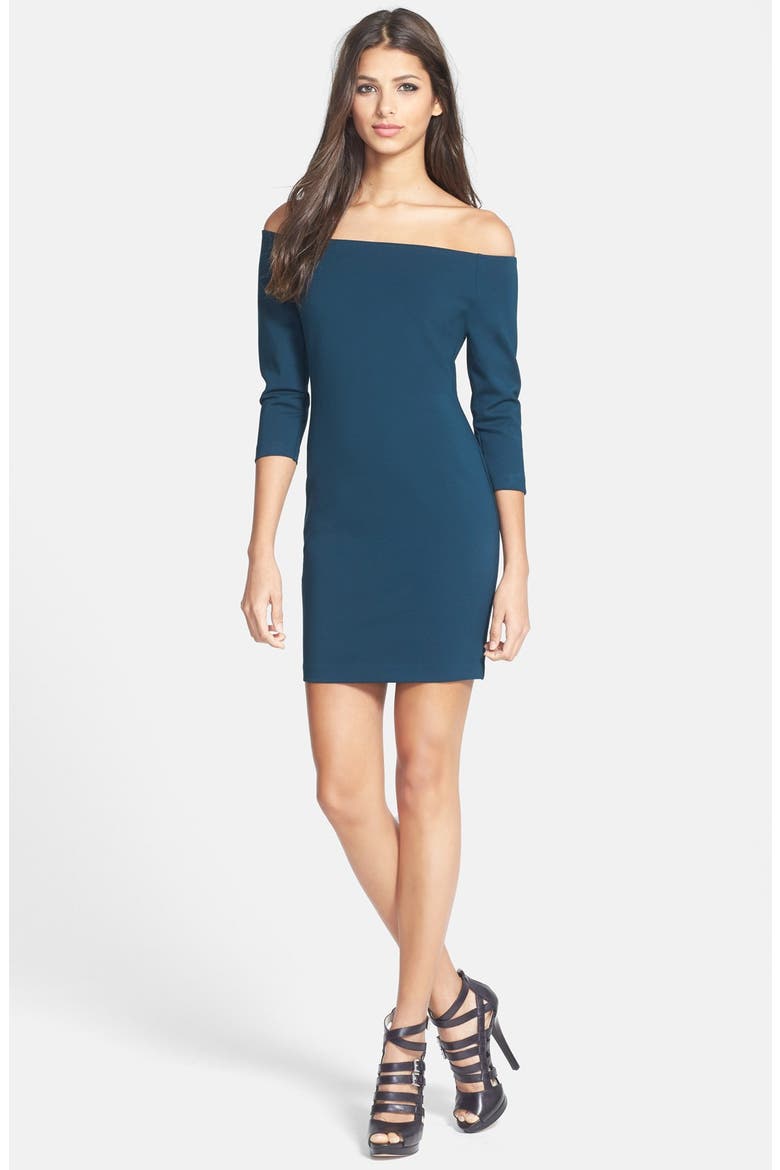 Off the Shoulder Body-Con Dress, Alternate, color, TEAL