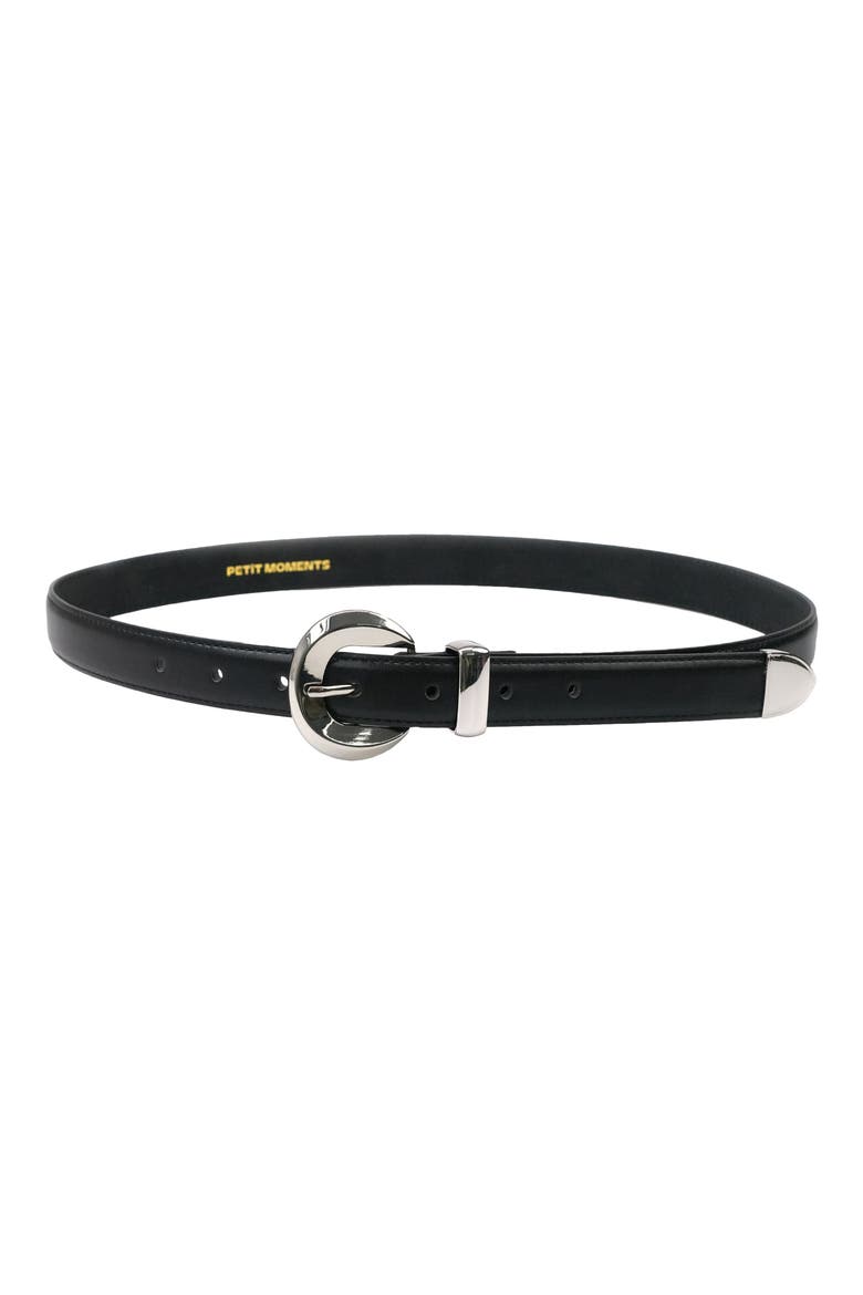 Opal Faux Leather Skinny Belt, Main, color, BLACK/ SILVER
