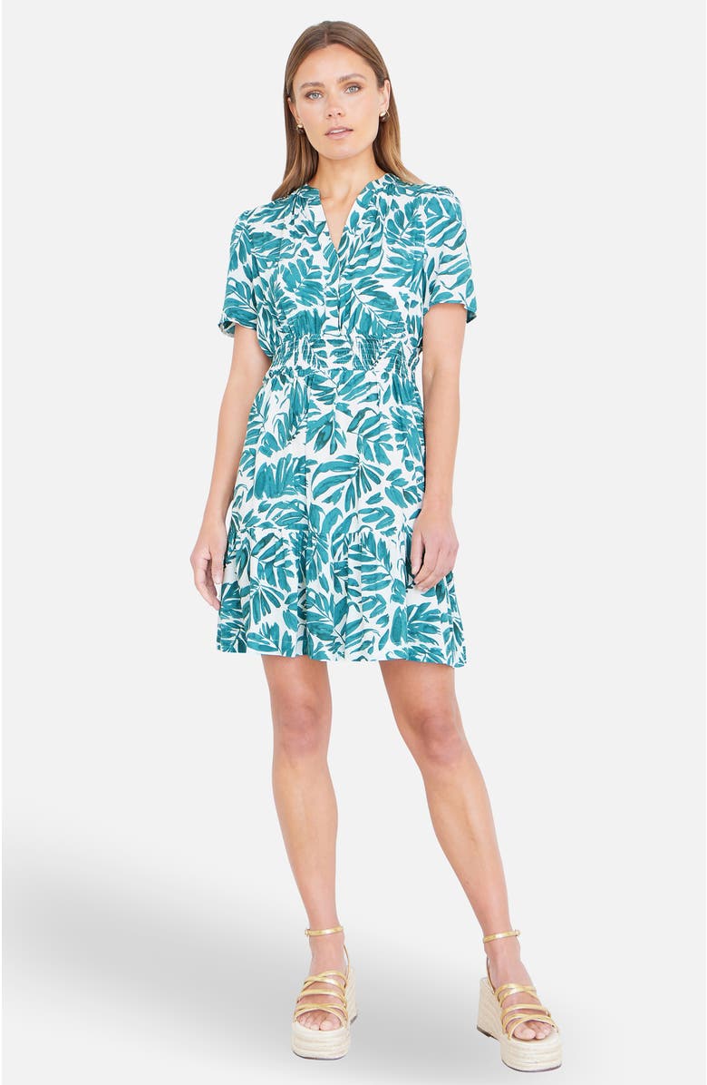 Yumi Leaf Print Mini Dress, Main, color, Green