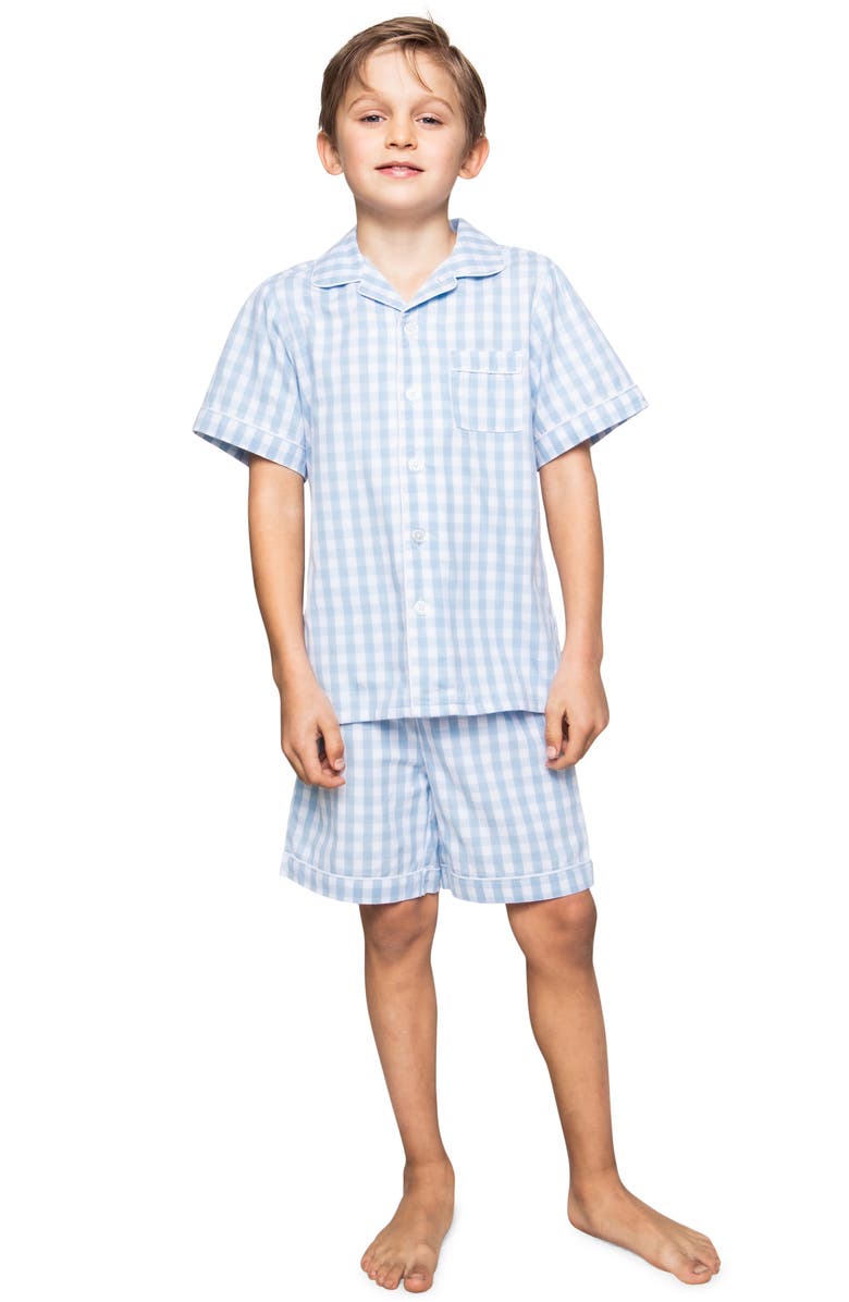 Petite Plume Gingham Check Short Two-Piece Pajamas, Alternate, color, Blue
