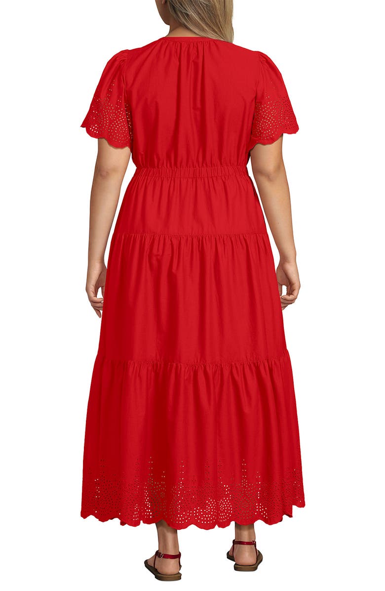 Lands' End Plus Size Tiered Cotton Poplin Eyelet Maxi Dress, Alternate, color, Coral Red Eyelet