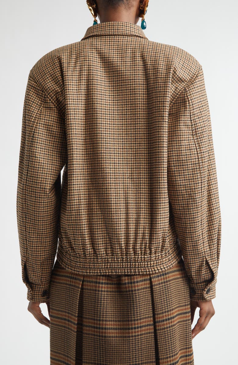 Saint Laurent Houndstooth Bomber Jacket, Alternate, color, Beige/ Marron/ Noir