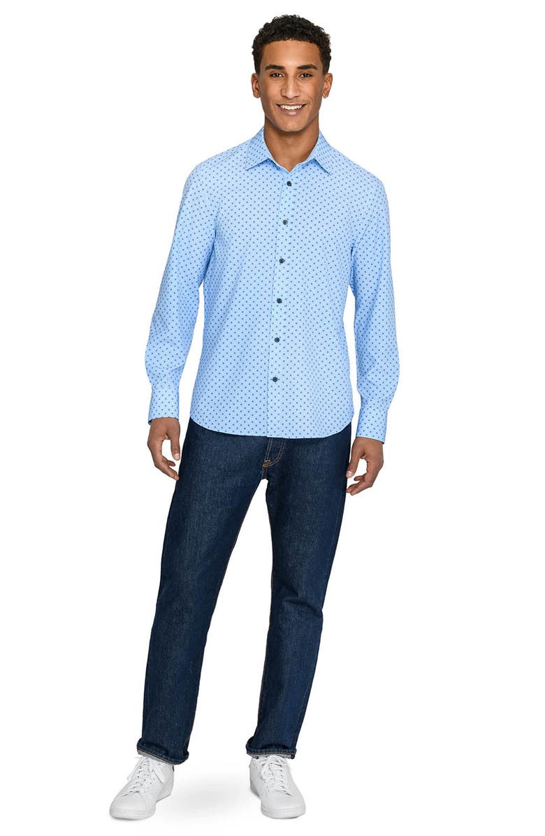 CONSTRUCT Slim Fit Diamond Dot Performance Long Sleeve Shirt, Alternate, color, Light Blue/Navy