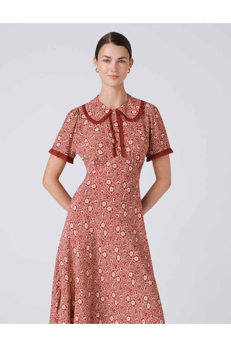 Taylor Floral Crepe Midi Tea Dress, Alternate, color, Red Ditsy