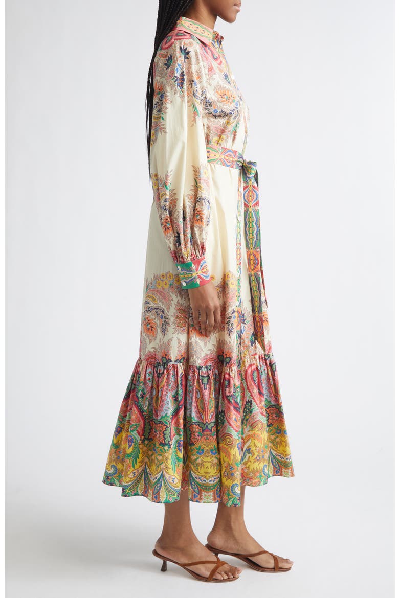 Placed Paisley Long Sleeve Belted Midi Shirtdress, Alternate, color, PRINT ON WHITE BASE