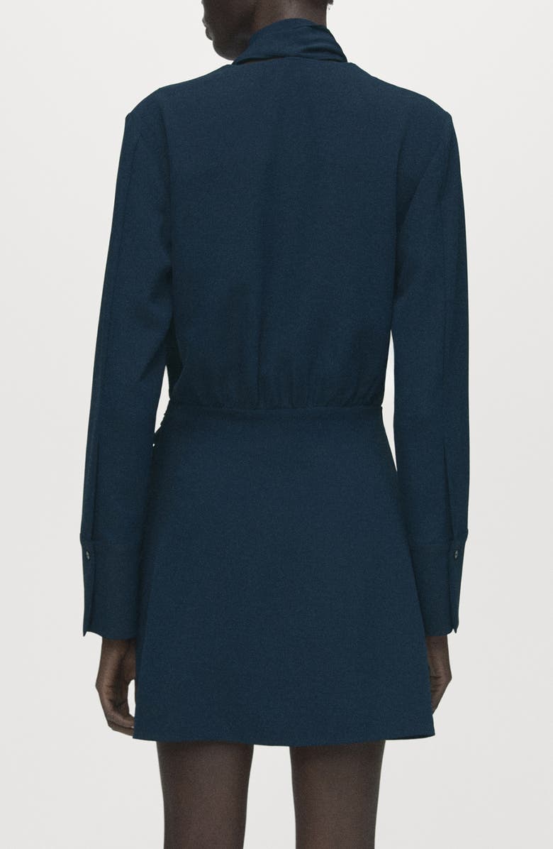 MANGO Foulard Drape Long Sleeve Dress, Alternate, color, Navy