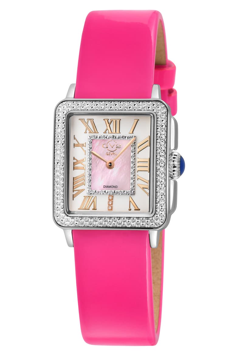Padova Leather Strap Diamond Watch, 27mm x 30mm, Main, color, PINK
