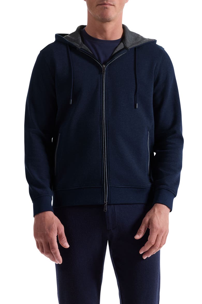 Piqué zip-Up Hoodie, Main, color, NAVY