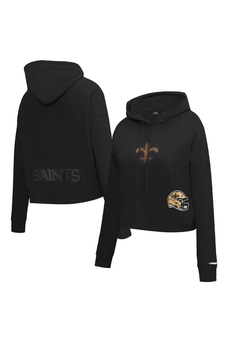 Women's Pro Standard Black New Orleans Saints Jeweled Cropped Pullover Hoodie, Main, color, Black