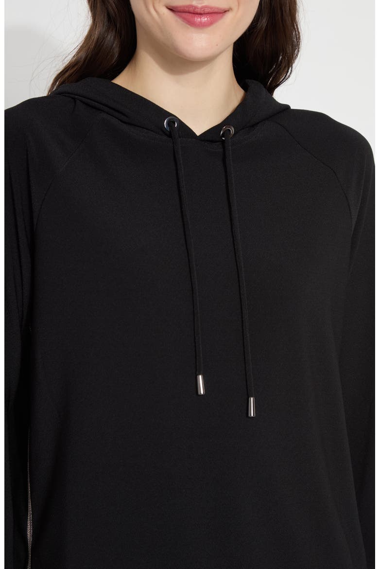 Julia Beaded Trim Stretch Crepe Hoodie, Alternate, color, BLACK