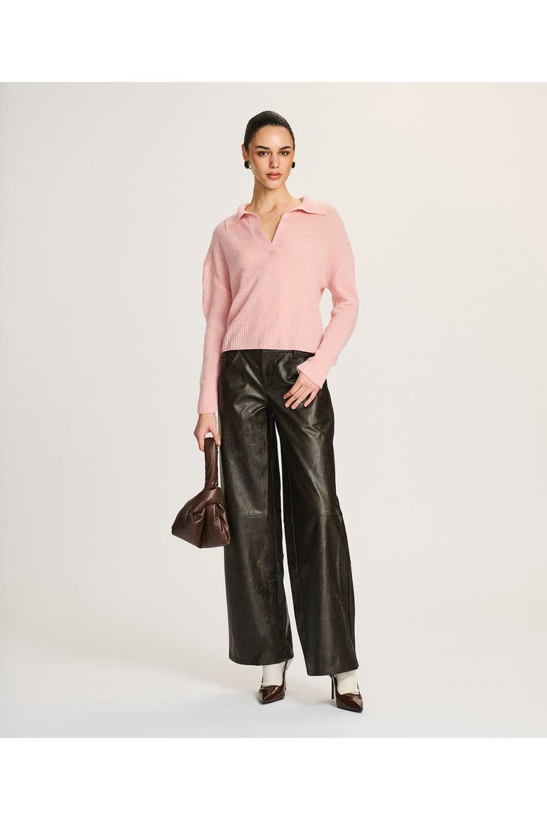 Featherweight Cashmere Polo Sweater, Alternate, color, Peony