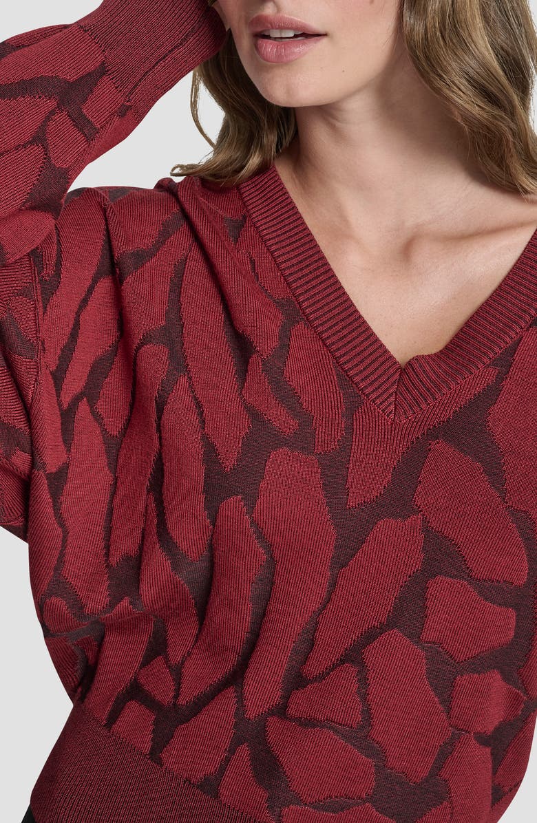 DKNY Jacquard V-Neck Sweater, Alternate, color, Merlot