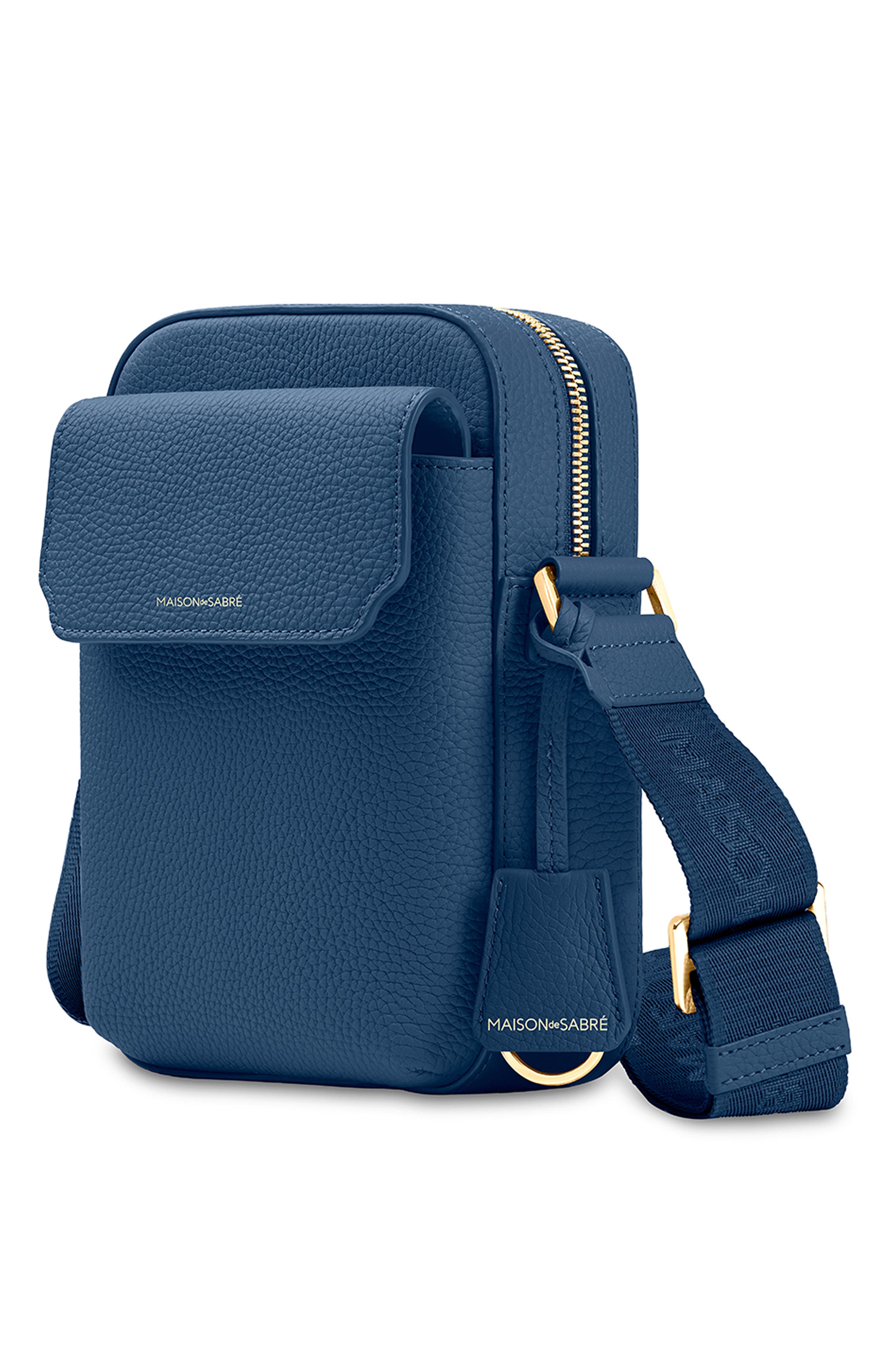 Small Leather Messenger Bag, Alternate, color, Pacific Blue