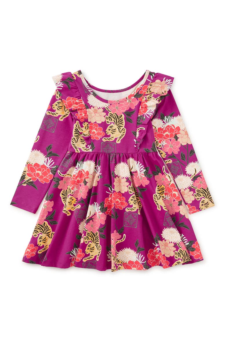 Ruffle Shoulder Ballet Dress, Alternate, color, Tiger & Peony