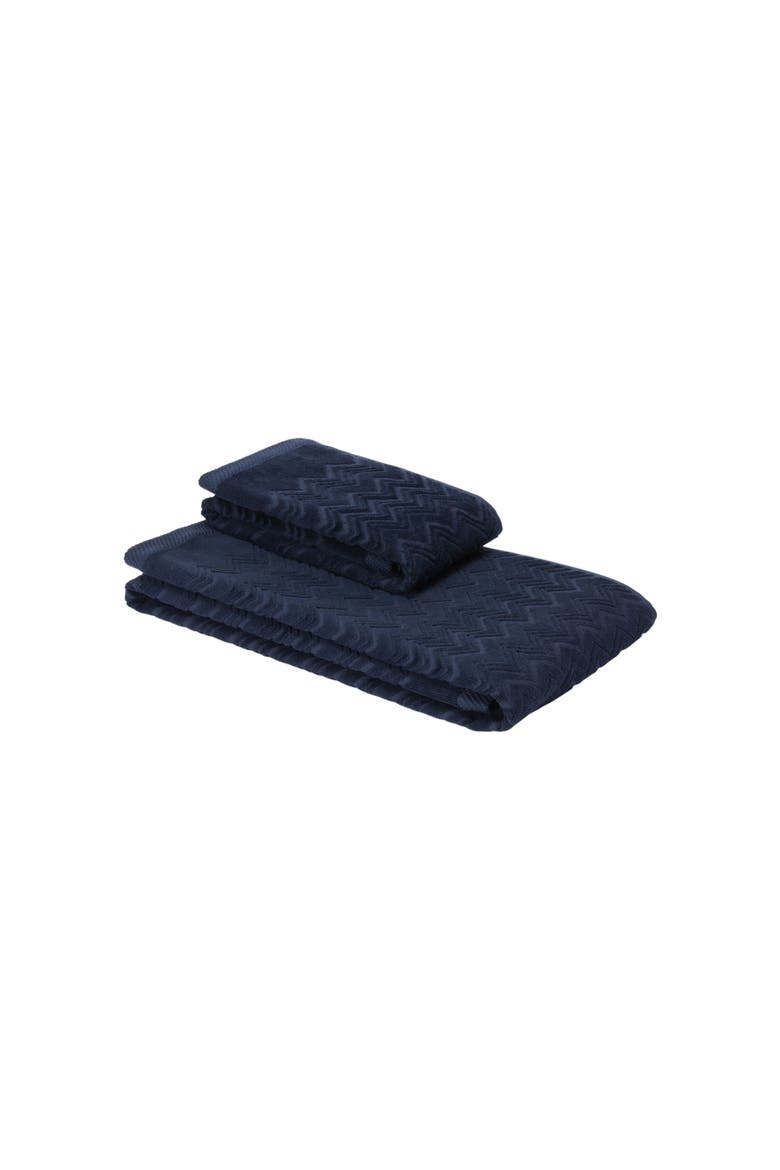 Chalk 2-piece Bath Towel Set In Cotton Terry With Zigzag Pattern, Main, color, Blue