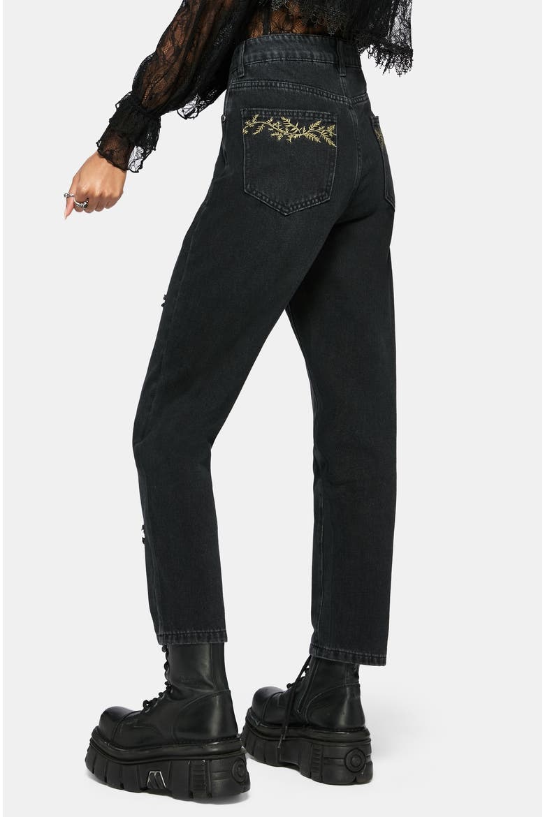 Abellona Embroidered Denim Mom Jeans, Alternate, color, Black