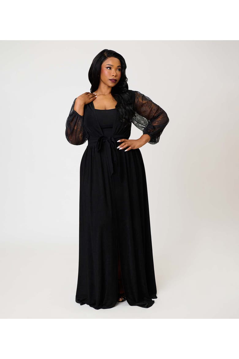 Plus Size Billow Long Sleeved Hollywood Duster, Alternate, color, Black Solid
