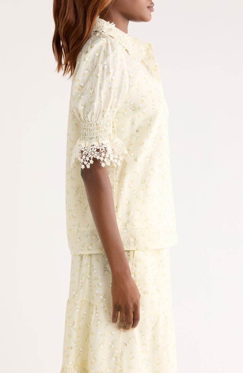 Bobeau Lace Edge Top, Alternate, color, Yellow/ Sage Floral
