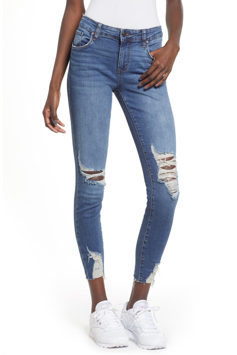 Ripped Skinny Jeans, Main, color, DARK VINTAGE WASH
